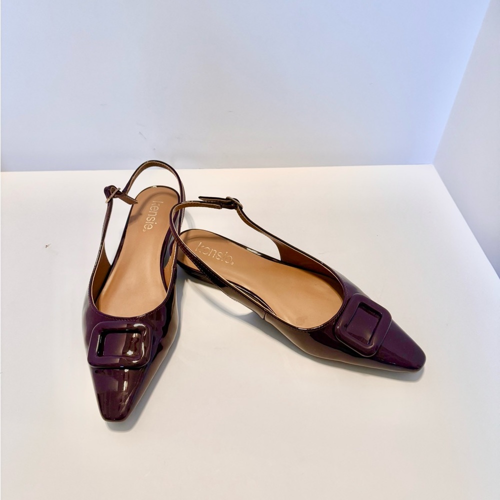KENZIE POPPI WINE PATENT SLINGBACK SANDALS SHOES SIZE 9